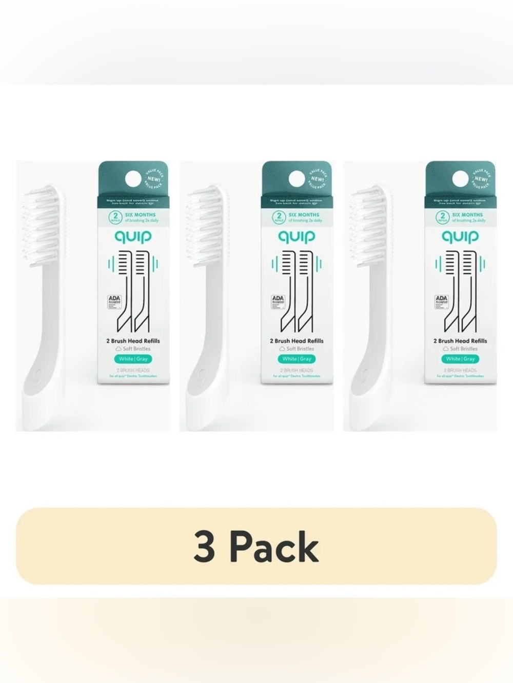 Quip Adult Electric Toothbrush Replacement Brush FullHead •Soft• Bundle of 3